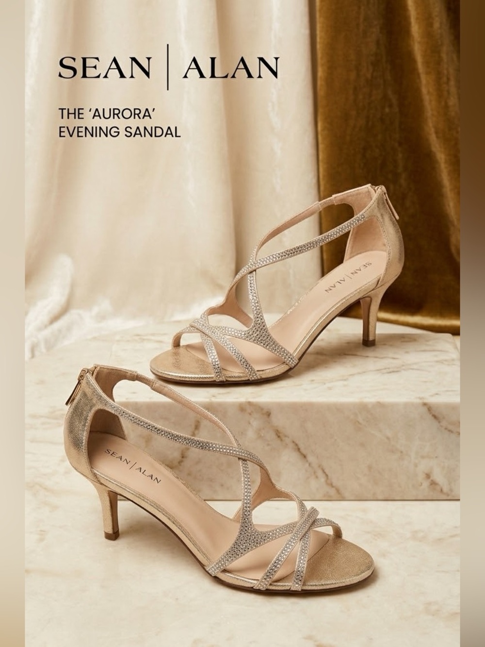 Gold Strappy Crystal Evening Sandals by Sean Alan